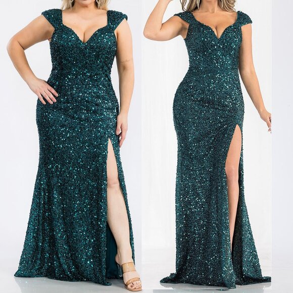 Teal Green Sequin Sweetheart Neck Formal Prom Evening Dress 6 - Picture 1 of 4